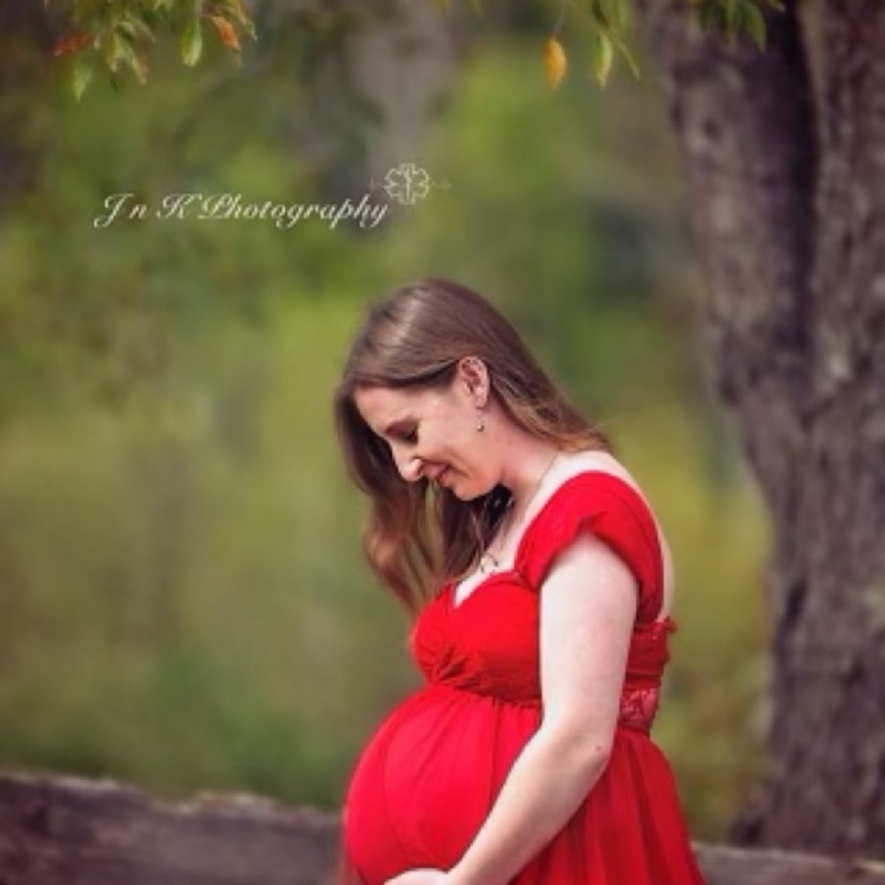 Bright red maternity dress